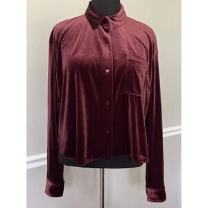 NWT‎ Old Navy Long Sleeve Raspberry Pink Velvet The Cropped Shirt Size Medium